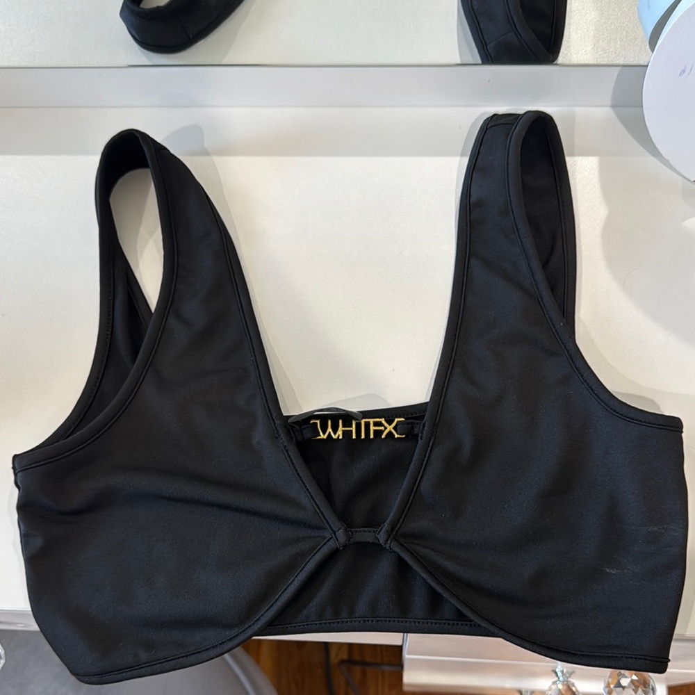 White fox Black Bra top with Gold detail